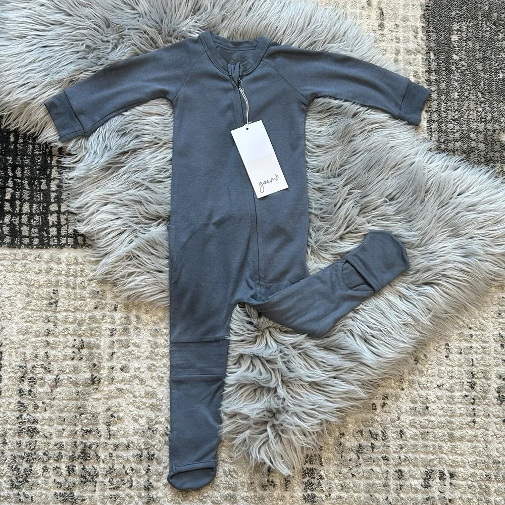 Goumi Kids Grow With You Loose Fit Zippy In Midnight Bamboo Jumpsuit Size 12-18m